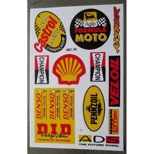 Planche De Stickers Huile Castrol Jaune Shell Champion