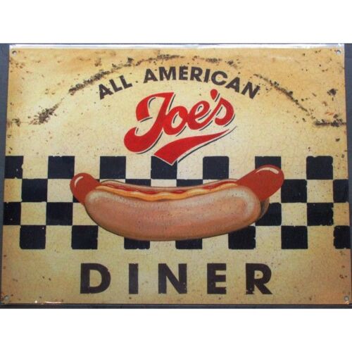 Plaque Joe's Diner Tole Publicitaire Hot Dog Restaurant Usa