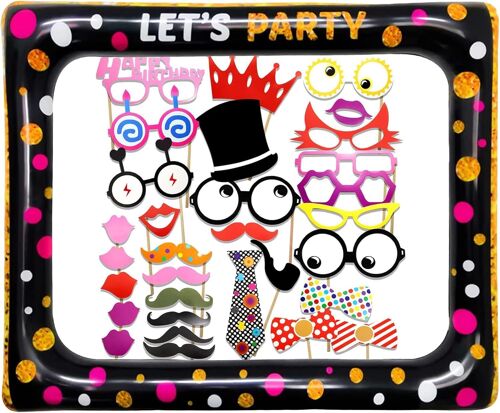 32Pièces Gonflable Cadre Photo Et Accessoires Photobooth Anniversaire,Accessoires De Photos Selfie Props,Accessoires Pour Selfie Funny Party,Pour Les Anniversaires,Les Fêtes,Noël