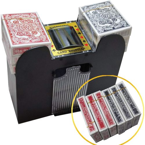 Mélangeurs de Cartes automatiques à 6 Jeux ? Mélangeur électrique à Piles ? Idéal pour la Maison et Le Tournoi pour UNO, Blackjack, Texas Holem, Hand Foot Canasta