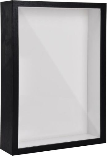 Cadre Photo 3D à Remplir, Cadre 3D Profond A4, 22,7 x 31,4cm Cadre Profondeur, Cadre de Boîte D'Ombre, Cadre D'Objet en Bois, Cadre Vitrine Profond pour Photos Fleurs Souvenirs Médailles (Noir 5CM)