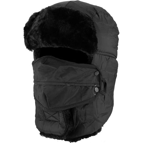 Chapeau De Pilote Rembourré - Noir Avec Masque Coupe-Vent, Chapeau De Cavalier D'hiver Unisexe Avec Cache-Oreilles De Chasse Pour Le Ski Et Le Snowboard