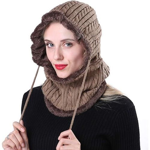 2 En 1 Bonnet Chaud En Laine Polaire - Coffee Winter Neck Warmer Earmuffs Cycling Hat Camping Hat Snowboard Neutral