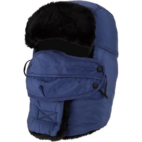 Chapeau De Pilote Rembourré - Bleu Marine Avec Masque Coupe-Vent, Chapeau De Cavalier Unisexe Pour La Chasse Et Les Oreilles Pour Le Ski Et Le Snowboard