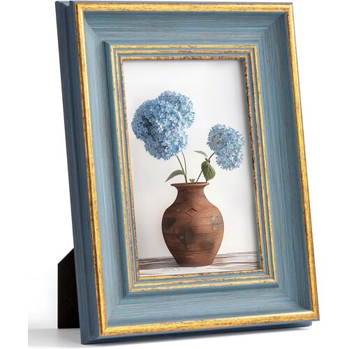 Cadre photo vintage élégant de 10,2 x 15,2 cm - Cadre photo bleu doré à suspendre au mur - Décoration d'intérieur de mariage - Cadeau d'anniversaire pour grand-mère, maman, femme, parents