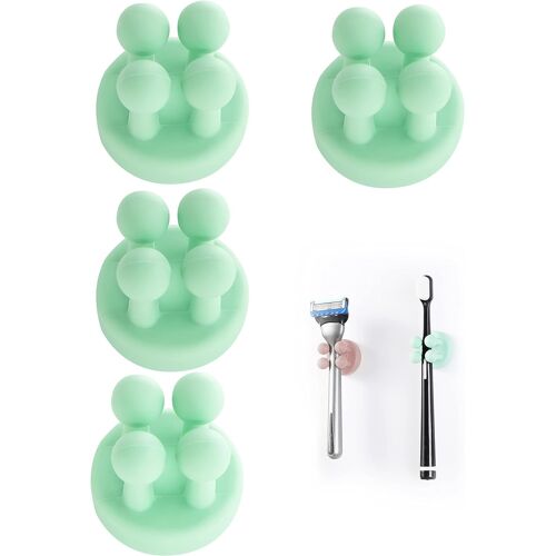 Lot de 4 Supports de Brosse à Dents en Silicone Multifonction pour Rasoir et Brosse à Dents,Étanche,Auto-adhésif,pour Suspendre la Salle de Bain,la Cuisine,Le Salon,Le Bureau (Vert 4 pièces)