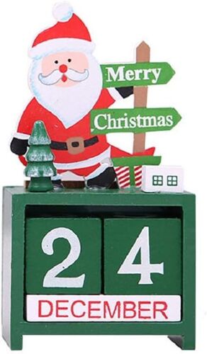Compte à rebours de l'Avent de Noël (Père Noël) Calendrier Numéro Date Blocs en bois Décoration de calendrier de bureau de table pour la décoration de bureau à domicile