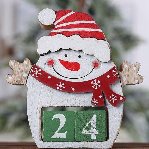 Compte à rebours du calendrier de Noël (bonhomme de neige) Calendrier de l'Avent Ornement de cerf en bois pour la décoration de la maison de Noël pour l'ornement de table de la maison festive de Noël