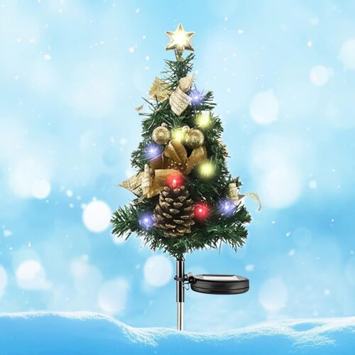 Sapin de Noel Artificiel Solaire, Deco Noel Exterieur LED Lampe, Lumiere Solaire Exterieur, Sapin de Noel Artificiel Lumineux, Decoration Noel Etoile & Boule de Noel pour Jardin Terrasse Pelouse (A)