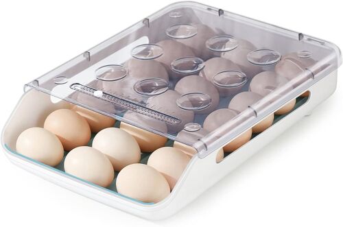 Boîte À ¿Ufs En Plastique Empilable (Bleue), Réfrigérateur De Stockage D'¿Ufs, Boîte À ¿Ufs Avec Couvercle Auto-Roulant, Pour Les Armoires De Cuisine