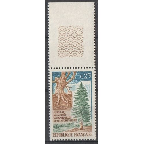 Timbre France 1968 Yvert Et Tellier N°1561 Jumelage De La Forêt De Rambouillet Et De La Forêt Noire Bord De Feuille Neuf** Gomme Intacte