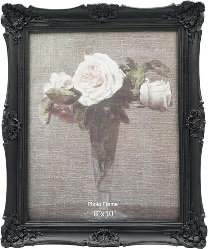 Cadre photo vintage, style antique orné, pour table et décoration murale, motif floral rétro, décoration d'intérieur, galerie de photos d'art, 10,2 x 15,2 cm, noir