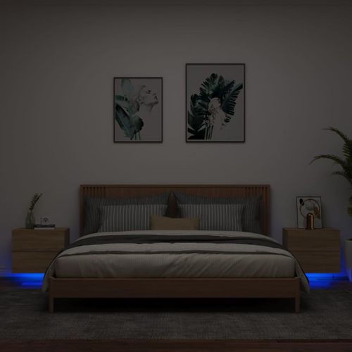Vidaxl Tables De Chevet Murales Avec Lumières Led 2 Pcs Chêne Sonoma
