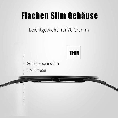 Montre Homme Ultra-Mince 7mm Epaisseur Simple Etanche Minimaliste Analogique Quartz Montres Bracelet Pour Homme Noir Acier Inoxydable Mode Avec Date