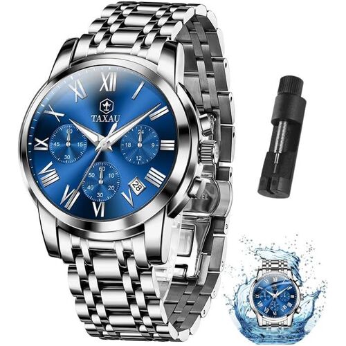 Montre Multifonction Pour Homme - En Acier Inoxydable - Chronographe - Cadran Romain - Montre De Luxe - Étanche - Lumineuse - Avec Date - Cadeau Pour Homme