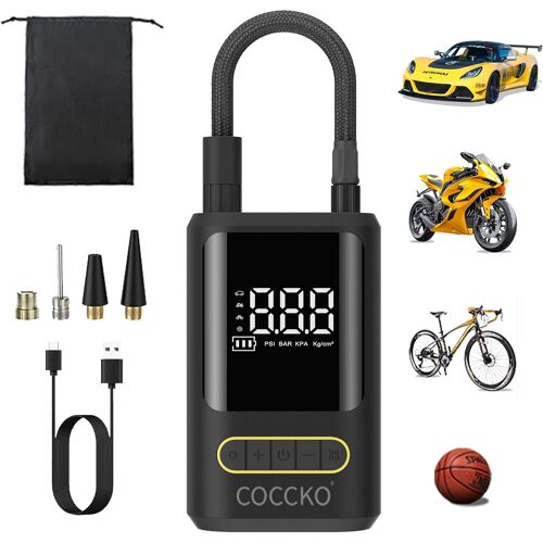 Mevronisshop-Gonfleur Pneus Voiture Sans Fil¿ 150 Psi Compresseur À Air Portatif,Arrêt Automatique, Gonfleur Velo Electrique Lampe Led & Sos,Pompe À Pneus Électrique Pou Auto Moto Vélo Ballon (Noir-A