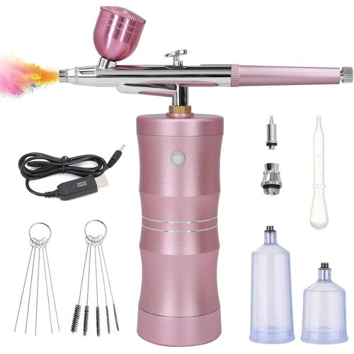 Kit Aérographe avec Compresseur, 34 PSI Pistolet à Air Comprimé, Rechargeable, Portable, Sans Fil, avec Buse de 0,4 mm pour Peinture, Nail Art, Tatouage - Noir