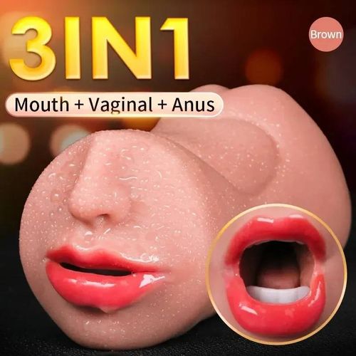 Masturbateur Homme 3 En 1 Vagin Artificiel Mâle Masturbateur Tasse Réaliste Réel Oral Anal Clitoris Silicone Masturbation Pipe Jouets Sexuels Pour Hommes Sextoy Homme--3 In 1 Brown