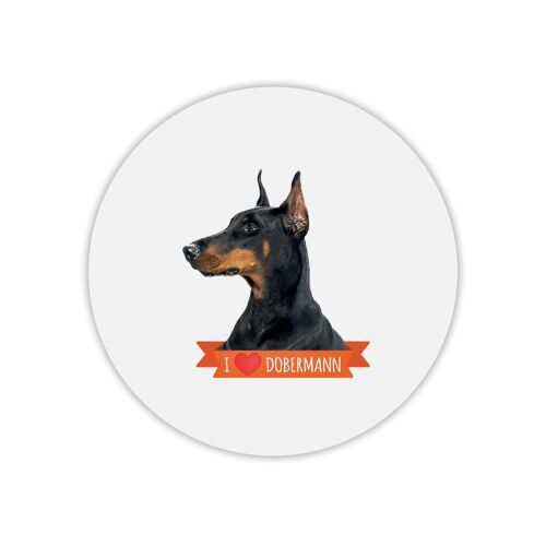 Tapis de souris rond imprimé dobermann
