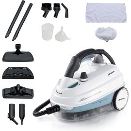 SUBZONAL-4146 XVapor Deluxe, Nettoyeur Vapeur Mobile avec Réservoir de 1,6 Litres, 1 Heure d'Autonomie, 5 Bar, Compartiment à Accessoires Intégré, Autonomie jusqu'à 55', Câble de 6 m, 1500W, Blanc