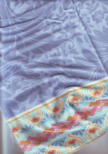 Decoupe Tissu Type Coton Drap -Fond Grisés Bleus +Motifs Bandes 172x165cm