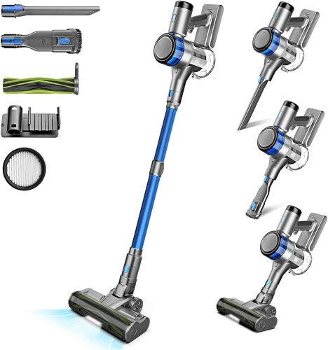 VornixorSarlshopAspirateur Balai sans Fil, 400W 45KPa Aspirateur sans Fil Puissant, 55Min Autonomie, Brosse Anti-emmêlement, Batterie Amovible, Aspirateur sans Sac avec LED Écran pour Tapis Poils d'a