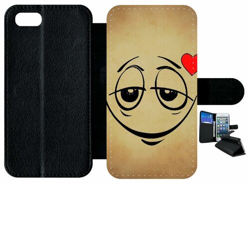 Etui À Rabat Iphone 8 - Smiley Amoureux - Simili-Cuir - Noir