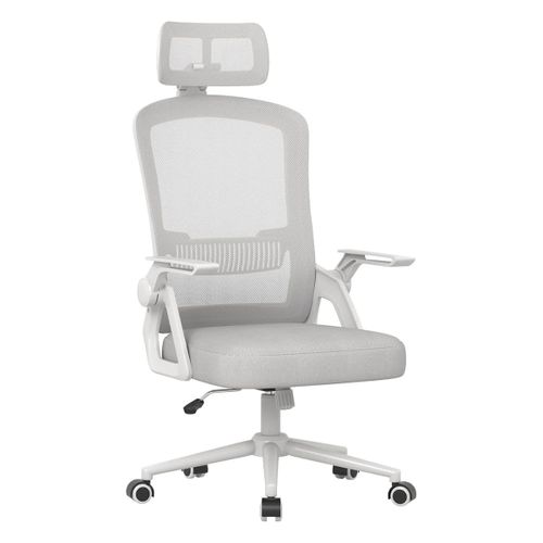 Chaise De Bureau Ergonomique Grise Avec Appui-Tête Réglable, Dossier Mesh Respirant, Soutien Lombaire, Accoudoirs Repliables, Confort Prolongé Télétravail Gaming Bureau