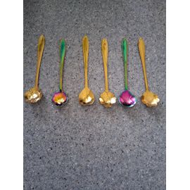 Lot De 6 Cuillères À Café Gravé Et Diforme Doré Multicolore