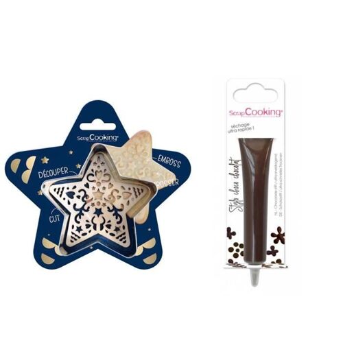 Kit Pour Biscuit En Relief Étoile + Stylo Au Chocolat Marron