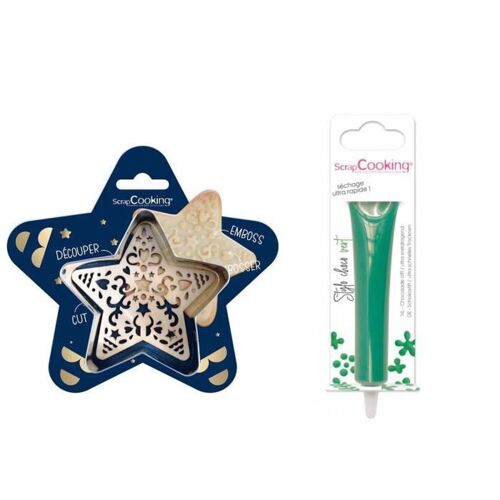 Kit Pour Biscuit En Relief Étoile + Stylo Au Chocolat Vert