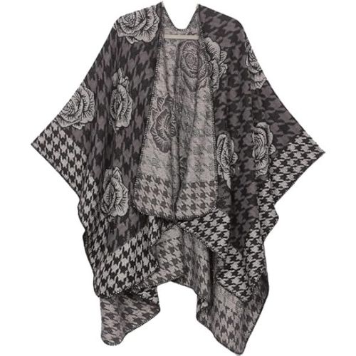Cape Châle Réversible Florale À La Mode Pour Femmes - Noir, Modèle De Cardigan De Pull Châle