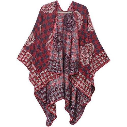 Cape Châle Réversible Florale À La Mode Pour Femmes - Rouge, Modèle De Cardigan De Pull Châle
