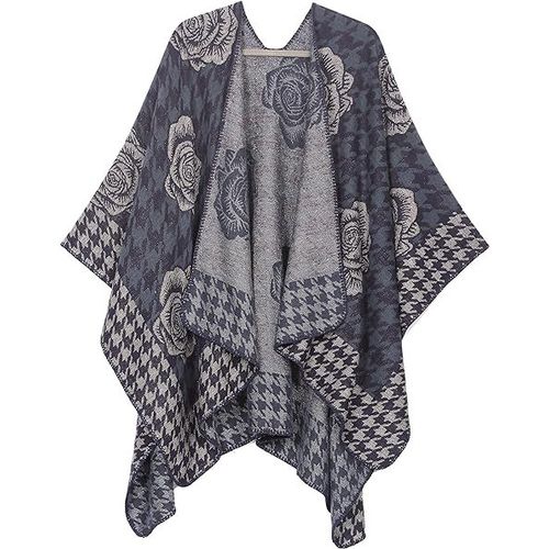 Cape Châle Réversible Florale À La Mode Pour Femmes - Bleu, Modèle De Cardigan De Pull Châle