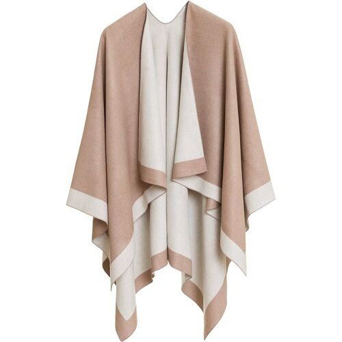 Colourblocked Shawl Wrap Poncho - Camel, Pull Cardigan Ouvert Pour L'automne/Hiver