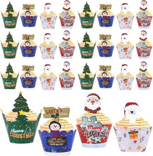 96 Pcs Décorations De Gâteau De Noël Emballage De Cupcake De Noël Décoration Tasses De Cuisson Moules De Cuisson Tasses À Muffins En Papier Fournitures De Fête D'anniversaire De Mariage