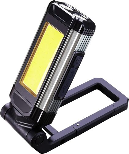 Lampe de travail LED rechargeable, lampe de zone COB avec base magnétique, lampe de poche portable avec loquet/support rotatif, lampe de travail mécanique pour l'entretien de la voiture, le camping et