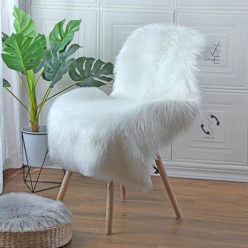 Tapis En Peau De Mouton,(Blanc, 60x90cm)Tapis Duveteux En Fausse Fourrure,Tapis Universels De Différentes Tailles Utilisés Dans La Chambre À Coucher, Le Salon, La Chaise Ou Le Canapé