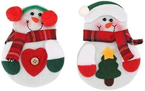 Porte-Couverts De Noël, 2pcs Couteaux Fourchettes Cuillère Mignon Bonhomme De Neige Sac De Vaisselle, Décoration De Table De Cuisine Pour La Fête De Noël Anniversaire