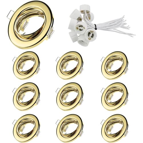 Lot De 10 Cadres De Montage Avec Douille Gu10 Doré Spot Encastrable Orientable Jusqu'à 25 ° Convient Pour Led Halogène Céramique Gu10 Spot Encastrable Rond