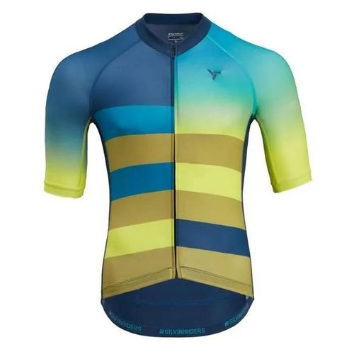 Maillot De Vélo - Silvini Mazzano - Bleu Navy/Lime - Slim Fit - 3 Poches - Respirant