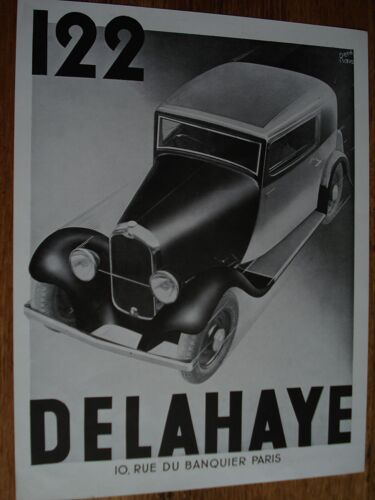 Publicité Années 1930 122 Automobile Delahaye 10 Rue Du Banquier Paris Illustrateur René Ravo
