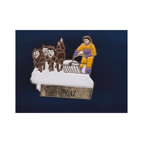 Pin's Avoriaz Chien De Traineau Husky Montagne Ecriture Legerement Effacée Ref 1303