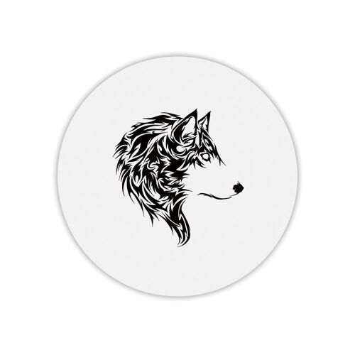 Tapis de souris rond imprimé loup noir