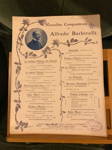 Alfredo Barbirolli Fremito D'amore Partition Valse Pour Violon Piano Éd. Gallet