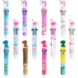 12pcs 10 En 1 Stylos Multicolores À Bille Roulante Rétractable,Stylo À Bille 10 Couleurs Dessin Animé Lapin Dinosaure Flamand Licorne Pour Bureau Fournitures Scolaires Etudiants Cadeau Pour Enfants