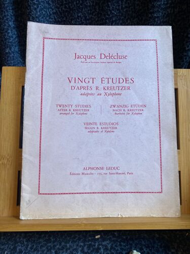 Jacques Delécluse 20 Études Pour Xylophone D'après Kreutzer Partition Ed. Leduc