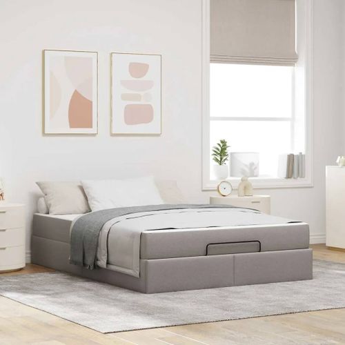Vidaxl Cadre De Lit Avec Matelas Taupe 140 X 190 Cm Tissu