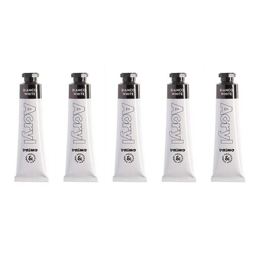 Primo Lot De 5 Tubes Aluminium 18ml Peinture Acrylique Blanc 100