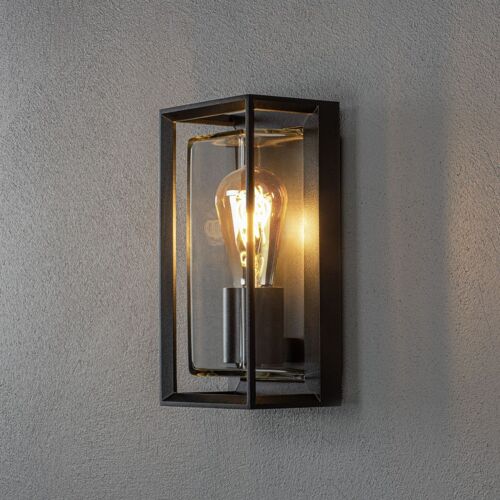 Konstsmide Brindisi Capteur De Lumière Murale Lanterne Moderne Extérieur Noir Cadre Ouvert Verre Clair E27, Ip54